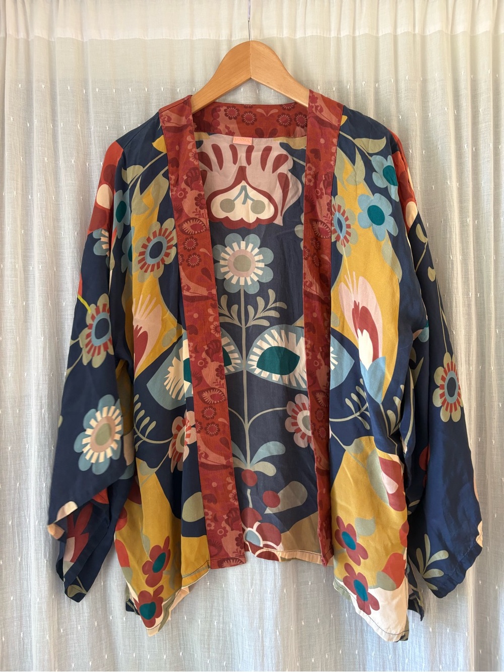 Powder Floral & Geo Open Kimono — Navy, Mustard, Rust, Pink